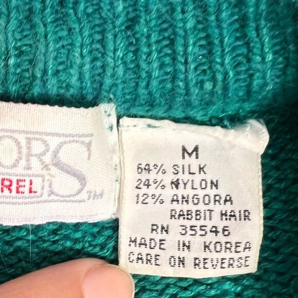 Vintage Honors Cardigan Sweater Size M Silk Blend Teal Green Button Down - Picture 13 of 16